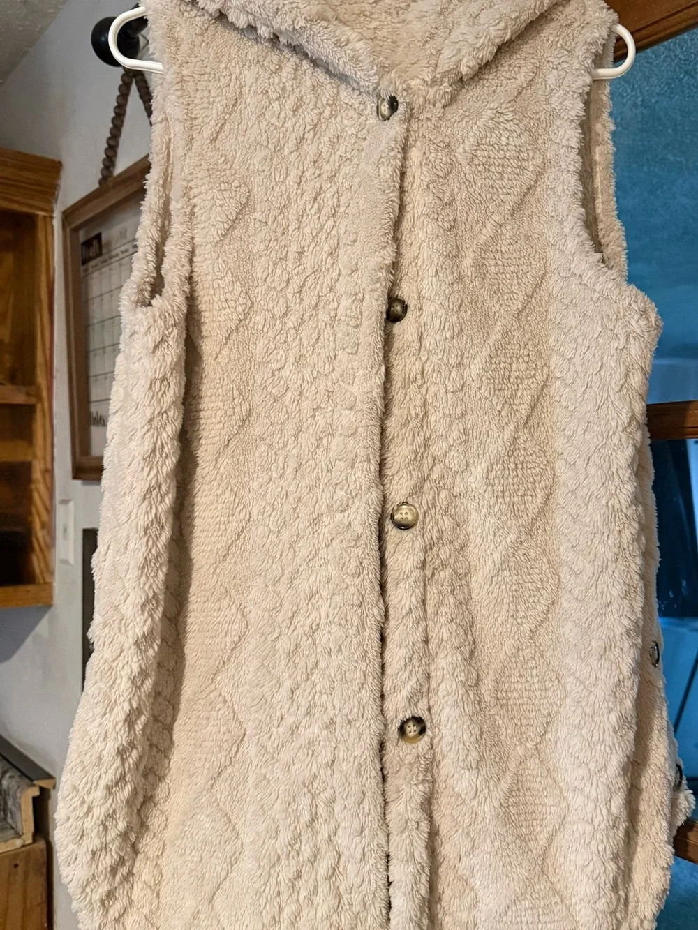 SHEIN Plush Teddy Hooded Vest - Cream